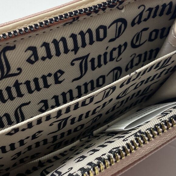 Juicy Couture Pink Zip Around Wallet Heart Charm Small Patent Logo Embossed Y2K - Picture 6 of 15